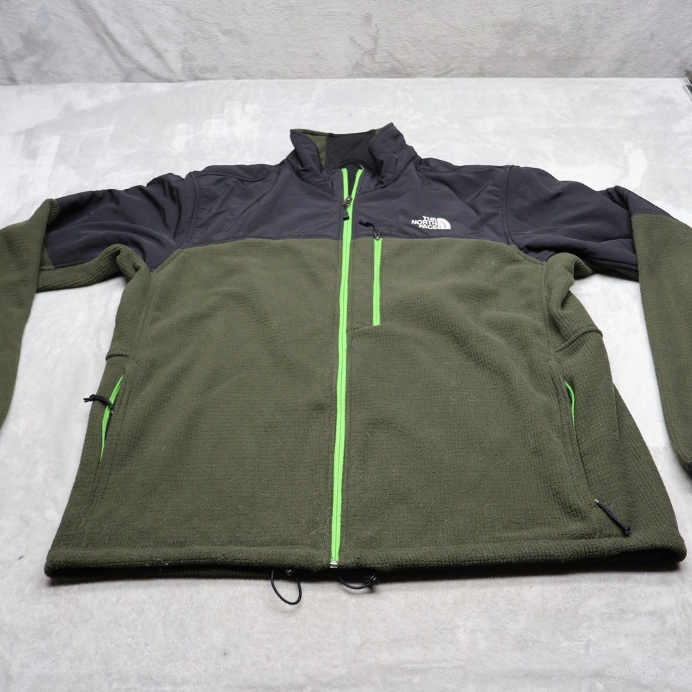 North Face Jacket Mens XL Green Denali Waffle Fleece Full Zip Outdoor Hiking